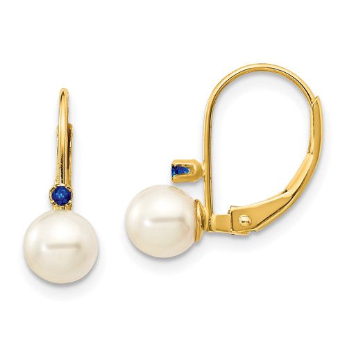 K 5-5.5mm White Round FW Cultured Pearl Sapphire Leverback Earrings - Jewelry - Modalova
