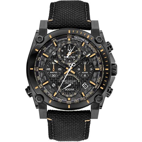 Men's Chronograph Watch - Precisionist Quartz Black Dial Nylon Strap / 98B318 - Bulova - Modalova