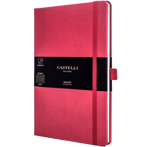 A5 Notebook - Aquarela Ivory Pages Medium, Ruled, Coral Red / QC625-757 - Castelli - Modalova