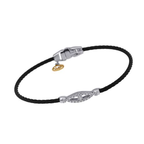 Stainless Steel and 18K White Gold, Diamond Evil Eye Bangle Bracelet - Alor - Modalova