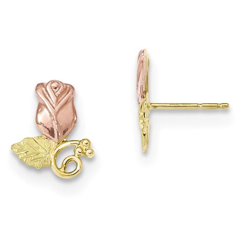 K Tri-Color Black Hills Gold Rose Post Earrings - Jewelry - Modalova
