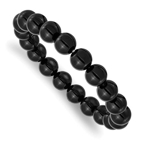 Black Agate Beaded Stretch Bracelet - Chisel - Modalova