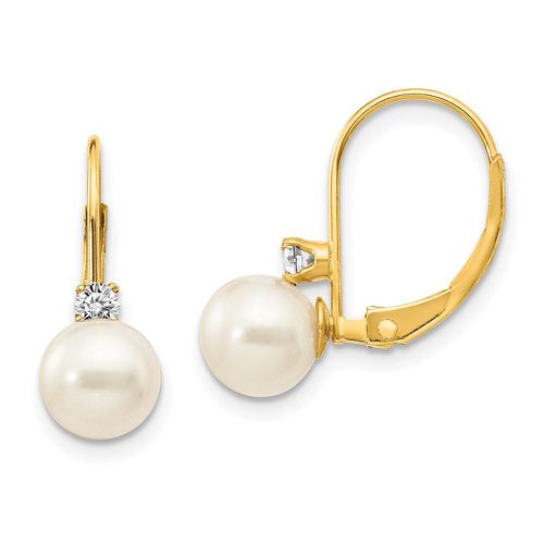 K 6-6.5mm Pearl & Diamond Leverback Earring Mounting - Jewelry - Modalova