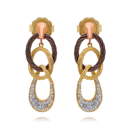 Stainless Steel and 18K Pink Gold, Diamond Cable Drop Earrings 03-55-3133-10 - Alor - Modalova