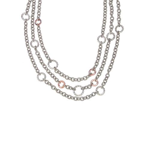 Italy Women's Necklace - 18k Rose Gold and Sterling Silver Triple Row / VHN 805 R - Alisa - Modalova