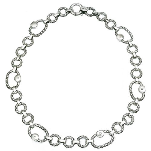 Italy Women's Necklace - Traversa Silver Round and Oval Link Diamonds / VHN 657 D - Alisa - Modalova