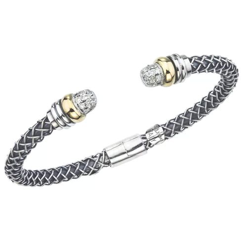 Italy Women's Cuff Bracelet - Cortona Oxidized Two Tone Diamond / CB 61123 D - Alisa - Modalova