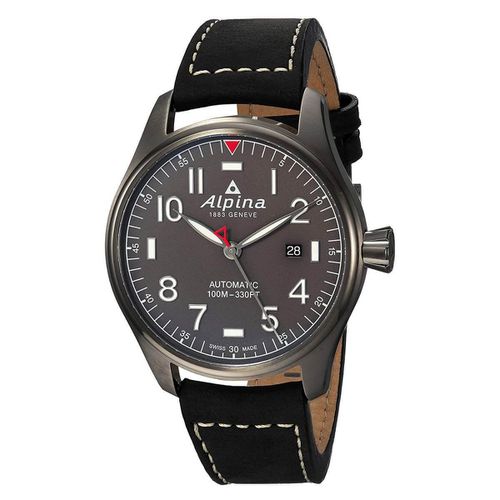 Men's Strap Watch - Startimer Pilot Automatic Black Leather / AL-525G4TS6 - Alpina - Modalova
