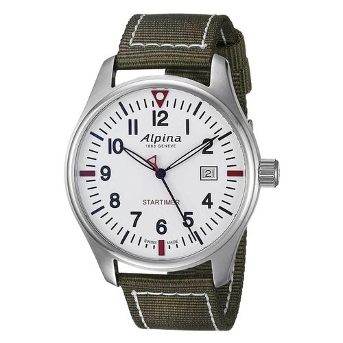Men's Strap Watch - Startimer Pilot Quartz White Dial Green Nylon / AL-240S4S6 - Alpina - Modalova