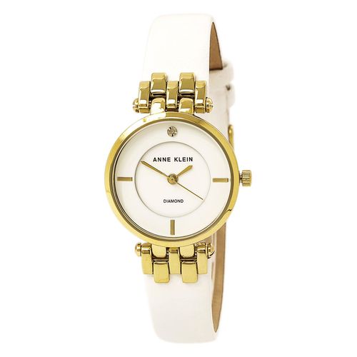 WTST Women's White Leather Strap Quartz White Dial Diamond Watch Set - Anne Klein - Modalova