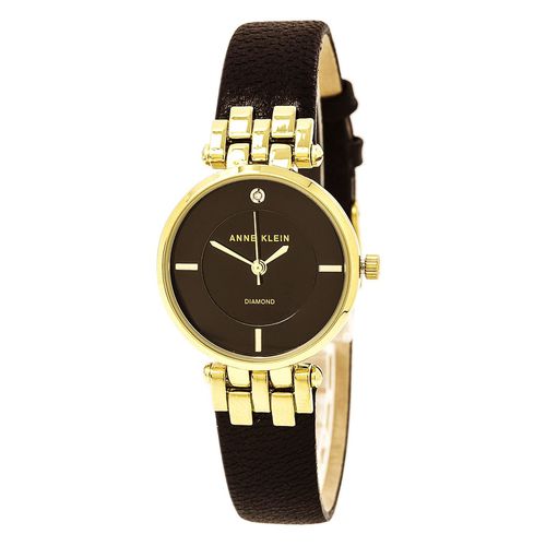 BKST Women's Black Leather Strap Quartz Black Dial Diamond Watch Set - Anne Klein - Modalova