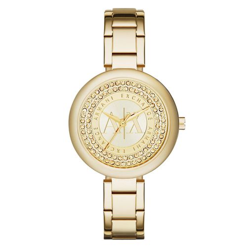 AX4221 Women's Smart Crystal Gold Tone Dial Yellow Gold Steel Watch - Armani Exchange - Modalova