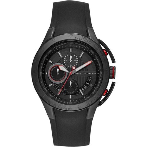 Men's Chronograph Watch - Black Dial Black Silicone Strap / AX1401 - Armani Exchange - Modalova