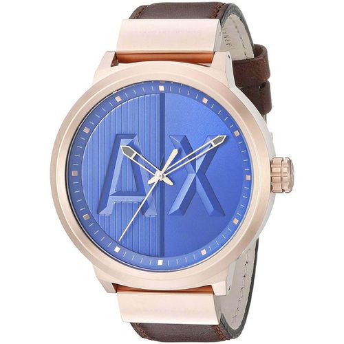 Men's Strap Watch - ATLC Navy Blue Dial Brown Leather / AX1367 - Armani Exchange - Modalova