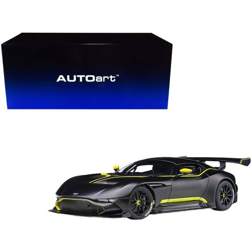 Model Car - Aston Martin Vulcan Matt Black with Lime Green Stripes - Autoart - Modalova