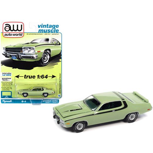 Scale Diecast Model Car - 1973 Plymouth Road Runner 440 Mist Green - Autoworld - Modalova