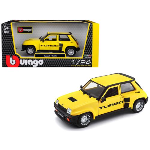 Diecast Car - Renault 5 Turbo Rubber Tires Yellow with Black Accents - Bburago - Modalova