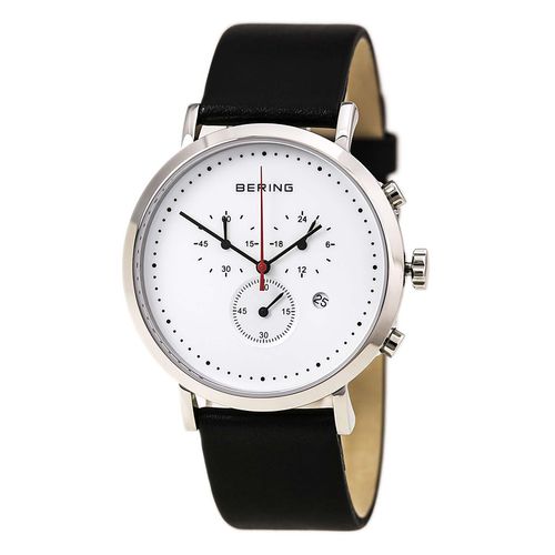 Men's Classic White Dial Black Leather Strap Chronograph Watch - Bering - Modalova