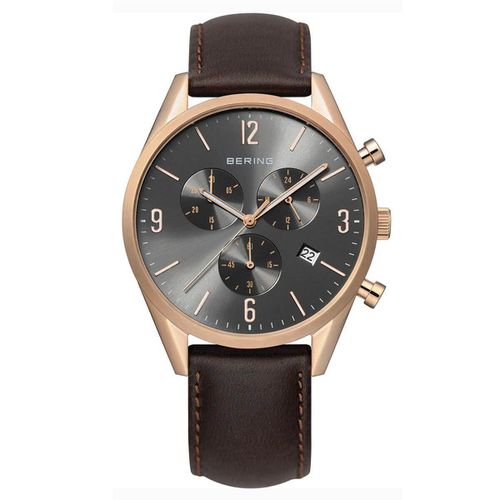 Classic Men's Brown Strap Chronograph Watch - Bering - Modalova