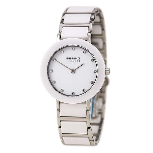Women's Ceramic White Dial Steel & White Ceramic Bracelet Crystal Watch - Bering - Modalova