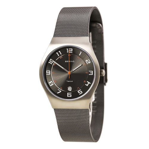 Men's Titanium Classic Black Dial Grey Mesh Bracelet Date Watch - Bering - Modalova