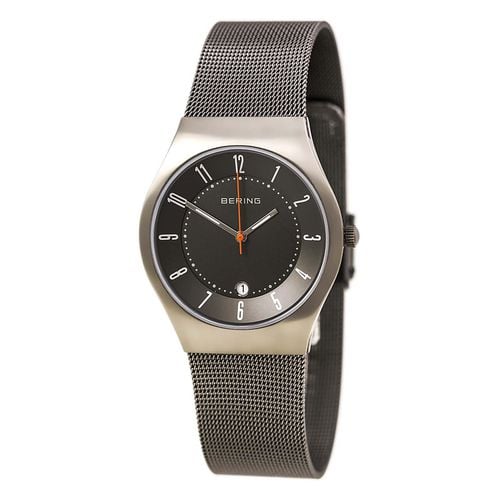 Men's Classic Grey Dial Grey Titanium Mesh Bracelet Watch - Bering - Modalova