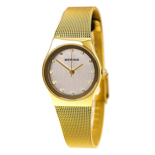 Women's Classic White Dial Yellow Gold Milanese Steel Mesh Bracelet Watch - Bering - Modalova