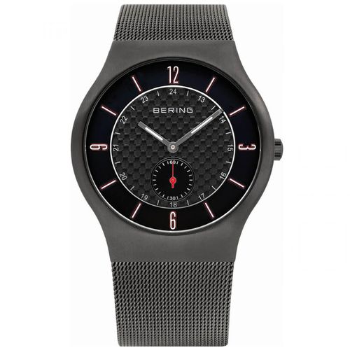 Men's Bracelet Watch - Classic Quartz Black Dial Grey Steel Mesh / 11940-377 - Bering - Modalova