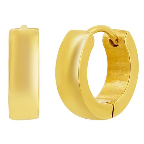 Women's Earrings - Gold Plated Steel 13mm Polished Huggie Hoop / SA-6082 - Blackjack - Modalova