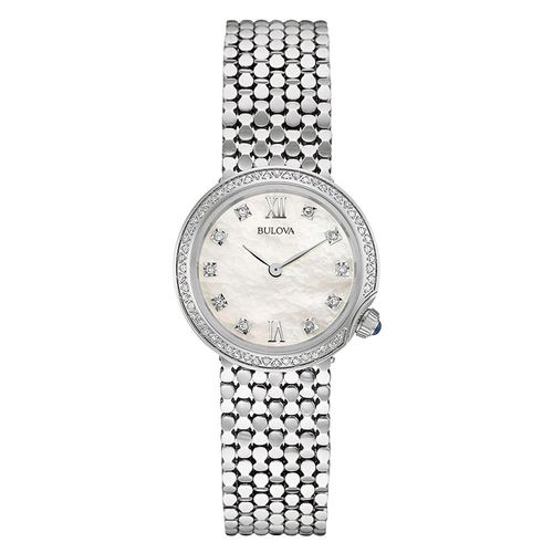 W206 Women's Diamond Studded Steel Bracelet White MOP Dial Quartz Watch - Bulova - Modalova