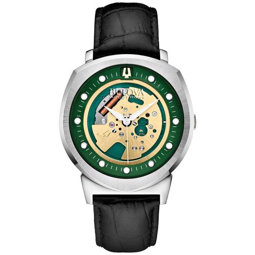 A155 Men's Accutron II Alpha 2014 Green & Gold Dial Black Leather Strap Precisionist Watch - Bulova - Modalova
