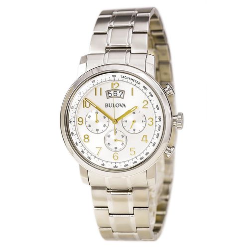 B201 Men's Silver Dial Stainless Steel Bracelet Chronograph Watch - Bulova - Modalova