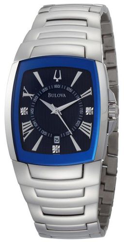 D108 Men's Stainless Steel Blue Dial Diamond Watch - Bulova - Modalova