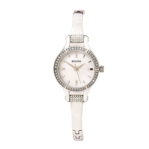 L128 Women's Crystal White MOP Dial Stainless Steel Bangle Bracelet Watch - Bulova - Modalova