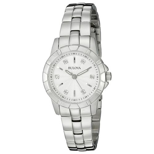 P121 Women's Diamond Gallery White Dial Stainless Steel Bracelet Watch - Bulova - Modalova