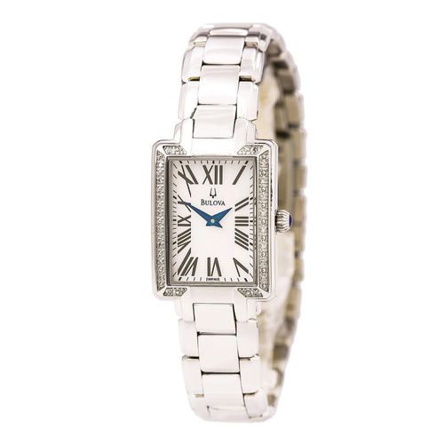 R160 Women's Fairlawn Diamond Accented Bezel White MOP Dial Stainless Steel Bracelet Watch - Bulova - Modalova