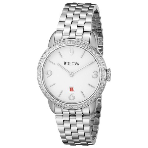 R183 Women's Diamond Gallery White Dial Steel Bracelet Date Watch - Bulova - Modalova