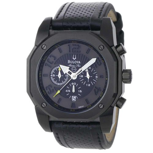 B151 Men's Marine Star Black Dial Leather Strap Chronograph Watch - Bulova - Modalova