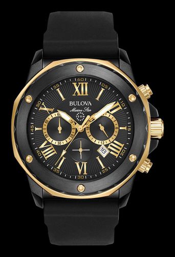 B278 Men's Marine Star Chronograph Black Dial Black Silicone Strap Watch - Bulova - Modalova