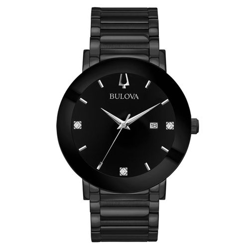 D144 Men's Modern Black Dial Black IP Steel Bracelet Diamond Watch - Bulova - Modalova