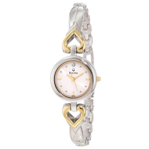 P131 Women's Two Tone Stainless Steel Open Heart Bracelet MOP Dial Diamond Watch - Bulova - Modalova