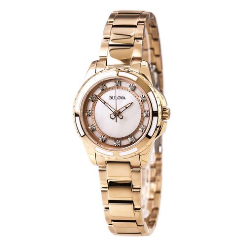 P141 Women's Diamond MOP Dial Rose Gold Steel Bracelet Watch - Bulova - Modalova