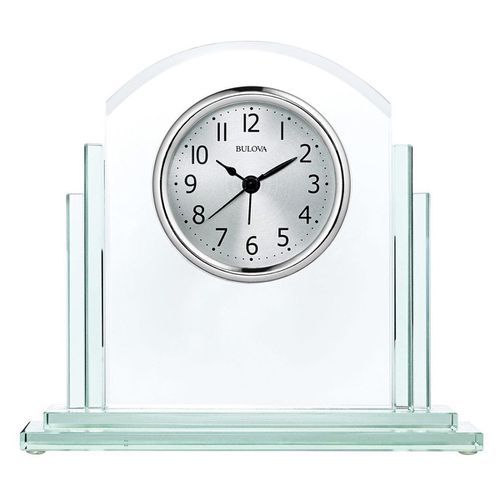 B5405 The Statement Silver Dial Beveled Multi-Level Mineral Glass Alarm Table Clock - Bulova - Modalova