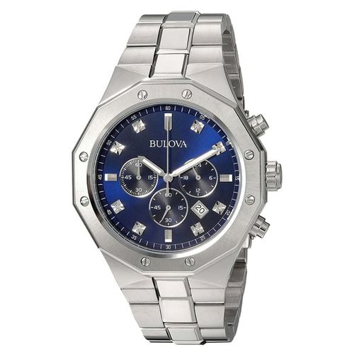 Men's Chronograph Diamond Watch - Blue Dial Stainless Steel Bracelet / 96D138 - Bulova - Modalova