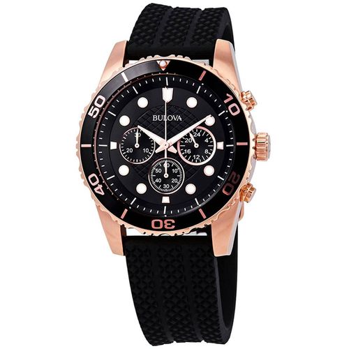 Men's Chronograph Watch - Sport Quartz Black Dial Rubber Strap / 98A192 - Bulova - Modalova