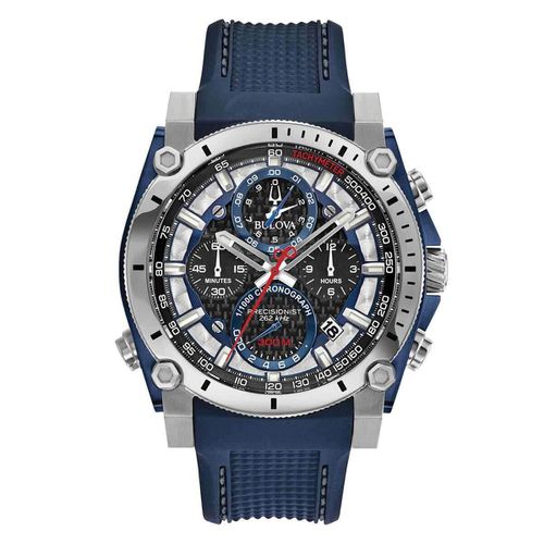 Men's Chronograph Watch - Precisionist Blue Polyurethane Strap Quartz / 98B315 - Bulova - Modalova