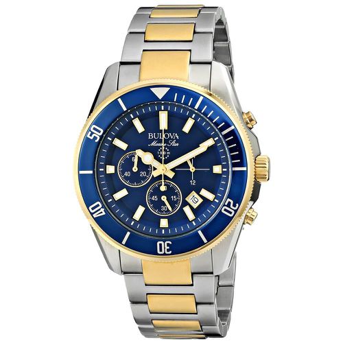 Men's Chronograph Two Tone Bracelet Watch - Marine Star Blue Dial / 98B230 - Bulova - Modalova