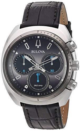 Men's 'Curv Collection' Quartz Stainless Steel and Leather Casual Watch, Color:Black (Model: 98A155) - Bulova - Modalova