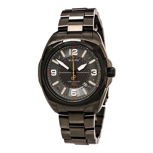 Men's Black Steel Bracelet Watch - Precisionist Quartz Dive Grey Dial / 98B225 - Bulova - Modalova