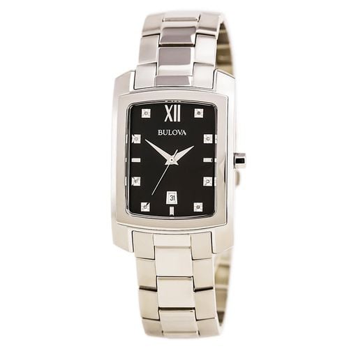 Men's Stainless Steel Bracelet Watch - Diamond Quartz Black Dial / 96D125 - Bulova - Modalova